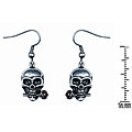 Pewter Red Crystal 'Skull with Rose' Earrings