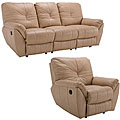 Dakota Beige Reclining Leather Sofa and Reclining Leather Chair