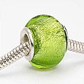 Glass/ Silver Foil Lampwork European-style Green 14-mm Charm Beads (Set of 2)