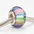 Glass Lampwork 14-mm Pastel Rainbow European-style Charm Beads (Pack of 2)