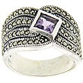 Sterling Silver Purple Cubic Zirconia and Marcasite Ring