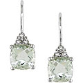 10k Gold Green Amethyst Diamond Accent Earrings