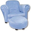 Trend Lab Blue Velour Stuffed Chair and Ottoman Set