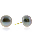 DaVonna 14k Gold Grey Freshwater Pearl Stud Earrings (10-11 mm)