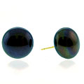 DaVonna 14k Yellow Gold Freshwater Black Pearl Stud Earrings (11-12 mm)