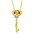 Gold Over Sterling Silver Ruby And Diamond Heart Key Necklace