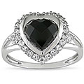 10k Gold Onyx and White Topaz Heart Ring