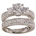 White Rhodium Overlay Cubic Zirconia Bridal-inspired Ring Set