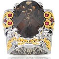 Michael Valitutti Silver/ 18k Vermeil Smoky Quartz and Orange Sapphire Ring