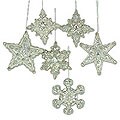 Set of 6 'Silver Snowflakes' Beadwork Ornaments (India)