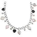 Ken Craft Sterling Silver Pearl and Marcasite Charm Necklace (5-13 mm)