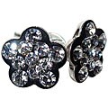 Sterling Silver Clear Crystal Black Flower Earrings