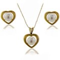 DaVonna 14k Yellow Gold Freshwater Pearl Heart Jewelry Set (5-5.5 mm)