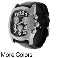 Geneva Platinum Men's Black Leather Strap Watch