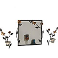 Square Mirror and Candle Sconce Set with Butterflies and Flowers