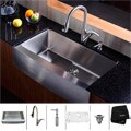 Kraus Stainless Steel Farmhouse Kitchen Sink, Faucet and Dispenser