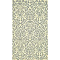 Hand-hooked Damask Beige-Yellow/ Grey Wool Rug (2'9 x 4'9)