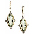 14K Yellow Gold Green Amethyst and Diamond Accent Earrings