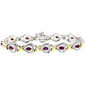 Two-tone Sterling Silver Ruby and Diamond 'X' and Heart Bracelet