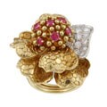 18k Gold 1 2/5ct TDW Diamond and Ruby Floral Estate Ring (G, SI2) (Size 6.5)