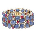 Silver and 18k Gold Sapphire, Ruby, 5 3/5ct TDW Diamond Estate Bracelet (N, I2)