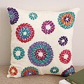 Hand-stitched 'Circles' 16x16 Cream Silk Decorative Pillow Cover (India)