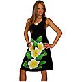 Hand-painted Plumeria Mini Black Dress (Indonesia)