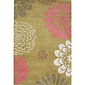 Hand-tufted Giant Flowers Green Wool Rug (5' x 8')