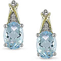 10k Gold and Silver Blue Topaz and Diamond Earrings