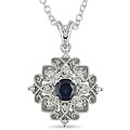 Silver Created Sapphire and 1/6ct TDW Diamond Necklace (J-K, I3)