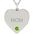 10k Gold August Birthstone Peridot Engraved 'MOM' Heart Necklace