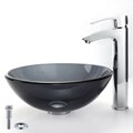 Kraus 14-inch Clear Black Glass Sink and Visio Faucet