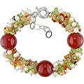 Silvertone Carnelian/ Multi-colored Quartz/ Pearl Bracelet (4 mm)