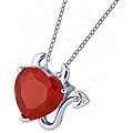 White Rhodium Overlay Red CZ Devil Heart Necklace