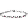 Sterling Silver Genuine Opal and Ruby Bracelet
