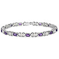 Sterling Silver Genuine Amethyst and Opal Bracelet