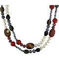 New York Pearls Black and Red Jasper, Agate, Smokey Quartz and Pearl Necklace