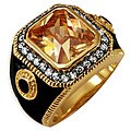 14k Gold Overlay Men's CZ and Enamel Estate-style Ring