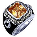 14k White Gold Overlay Men's Cubic Zirconia and Enamel Ring
