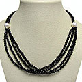 DaVonna Sterling Silver Black Onyx and Freshwater Pearl Necklace (11-12 mm)