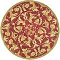 Handmade Flora Burgundy Wool Rug (4' Round)