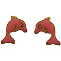 14k Yellow Gold Pink Enamel Dolphin Stud Earrings