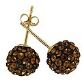 14k Yellow Gold Bronze Crystal Ball Stud Earrings