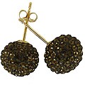 14k Yellow Gold Chocolate Brown Crystal Ball Stud Earrings