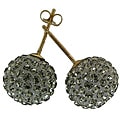 14k Yellow Gold 10 mm Black Crystal Ball Stud Earrings