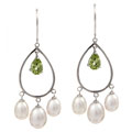 14k White Gold Freshwater Pearl and Peridot Earrings (5-7 mm)