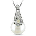 10k White Gold Pearl and Diamond Necklace (9-9.5 mm)