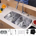 Kraus Stainless Steel Undermount Kitchen Sink, Chrome Faucet/ Dispenser