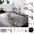 Kraus Stainless Steel Farmhouse Kitchen Sink, Brass Faucet/ Dispenser