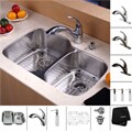 Kraus Stainless Steel Undermount Kitchen Sink, Brass Faucet/ Dispenser